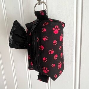 DOG POOP BAG HOLDER - RED PAW PRINTS - hand crafted